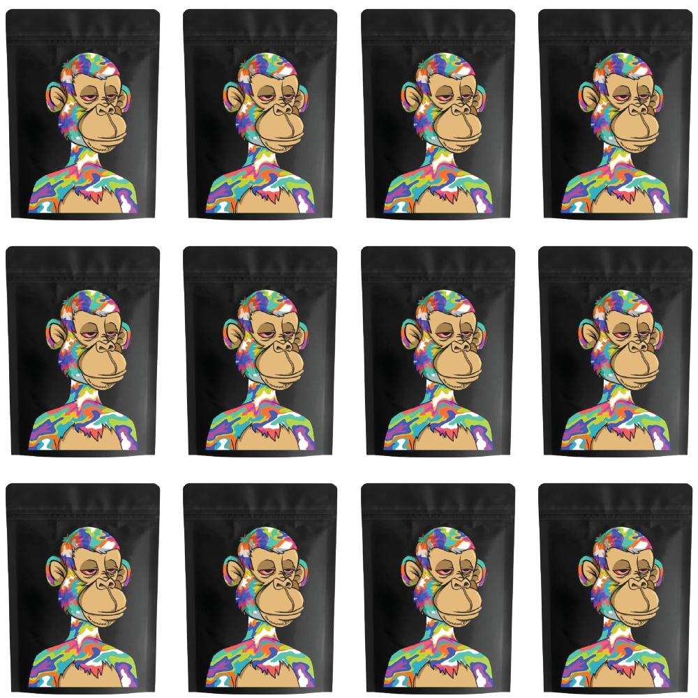 Pack of 100 // Mylar Bag 3.5g. Blank Bag with Happy Rainbow Monkey