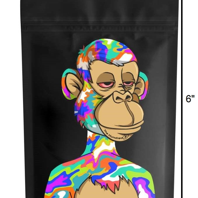 Pack of 100 // Mylar Bag 3.5g. Blank Bag with Happy Rainbow Monkey