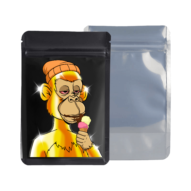 Pack of 100 // Mylar Bag 3.5g. Blank Bag with Golden Monkey